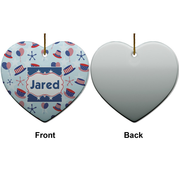 Patriotic Celebration Ceramic Flat Ornament - Heart Front & Back (APPROVAL)