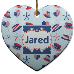 Patriotic Celebration Heart Ceramic Ornament w/ Name or Text