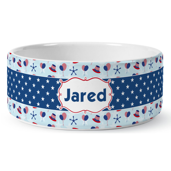 Custom Patriotic Celebration Ceramic Dog Bowl - Large (Personalized)