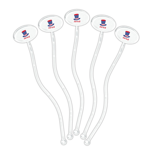 Patriotic Celebration Clear Plastic 7" Stir Stick - Oval - Fan