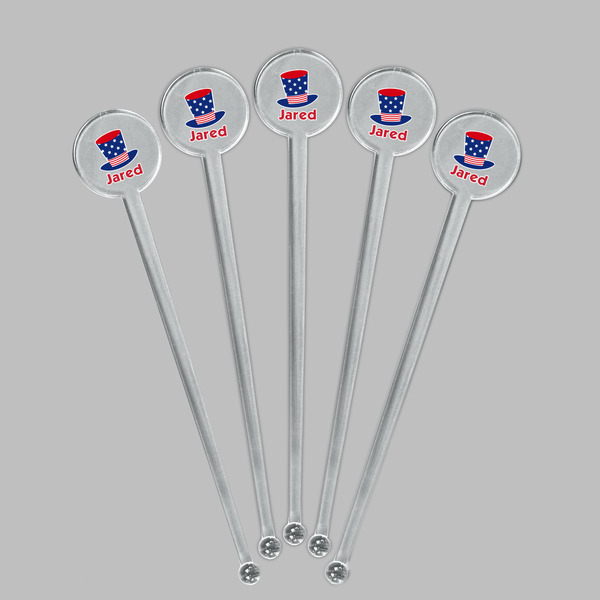 Patriotic Celebration Clear Plastic 7" Stir Stick - Round - Fan View