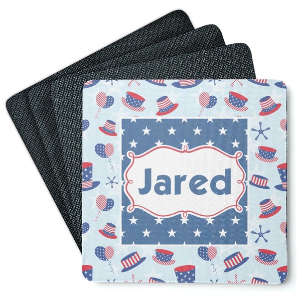 Custom Patriotic Celebration Square Rubber Backed Coasters - Set of 4 (Personalized)