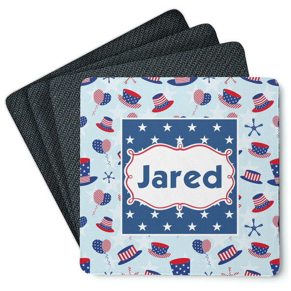 Custom Patriotic Celebration Square Rubber Backed Coasters - Set of 4 (Personalized)