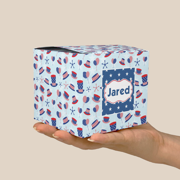 Patriotic Celebration Cube Favor Gift Box - On Hand - Scale View