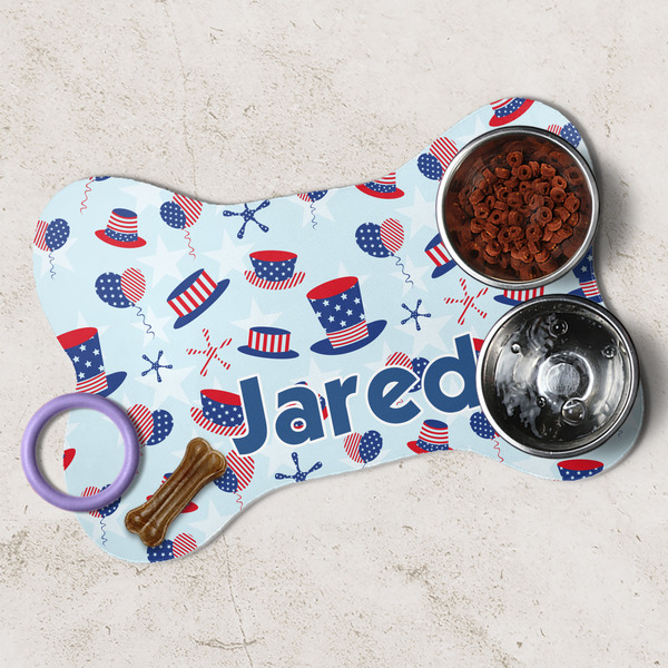 Patriotic Celebration Dog Bone Shaped Mat Lifestyle