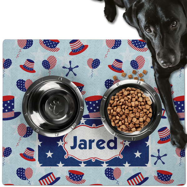 Custom Patriotic Celebration Dog Food Mat - Large w/ Name or Text