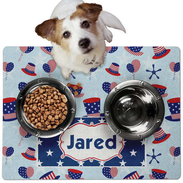 Custom Patriotic Celebration Dog Food Mat - Medium w/ Name or Text