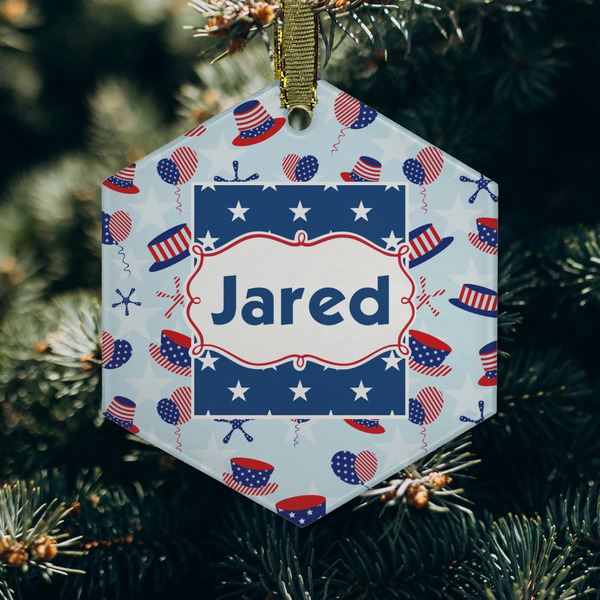 Patriotic Celebration Frosted Glass Ornament - Hexagon (Lifestyle)