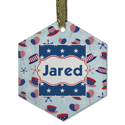 Patriotic Celebration Flat Glass Ornament - Hexagon w/ Name or Text