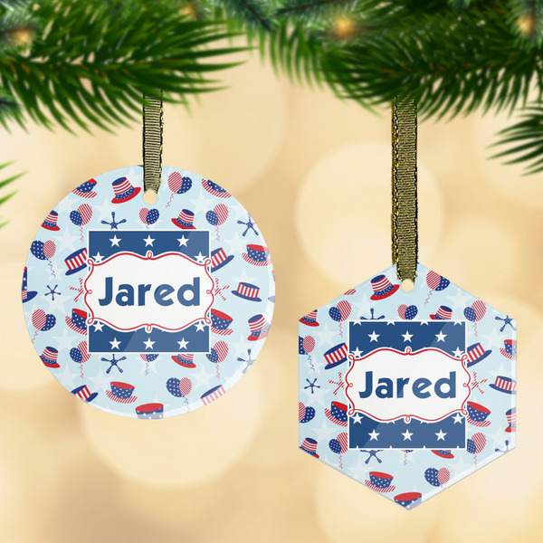 Custom Patriotic Celebration Flat Glass Ornament w/ Name or Text