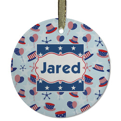 Patriotic Celebration Flat Glass Ornament - Round w/ Name or Text