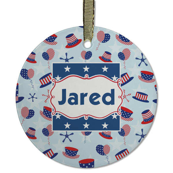 Custom Patriotic Celebration Flat Glass Ornament - Round w/ Name or Text