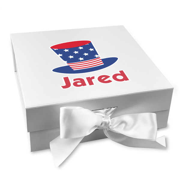 Custom Patriotic Celebration Gift Box with Magnetic Lid - White (Personalized)