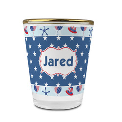 Patriotic Celebration Glass Shot Glass - 1.5 oz - with Gold Rim - Set of 4 (Personalized)