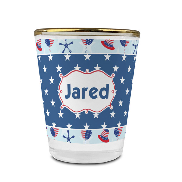 Patriotic Celebration Glass Shot Glass - With gold rim - FRONT