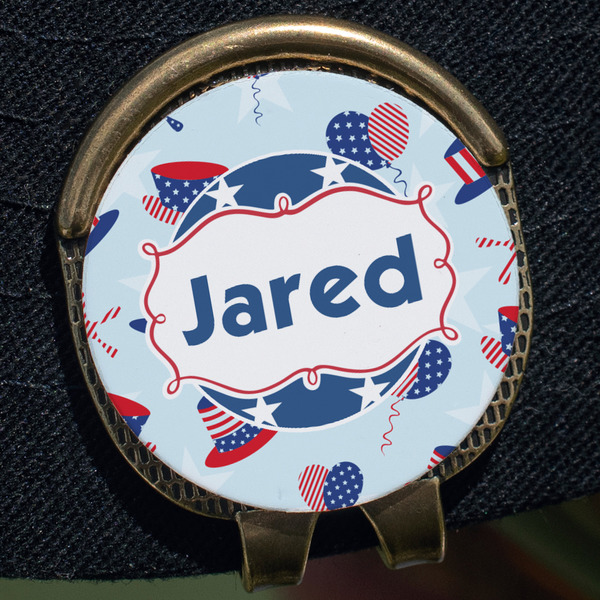 Patriotic Celebration Golf Ball Marker Hat Clip - Gold - Close Up