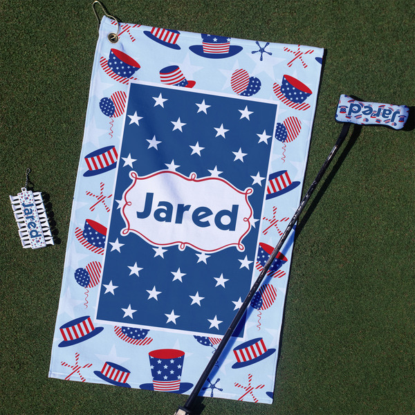 Custom Patriotic Celebration Golf Towel Gift Set w/ Name or Text