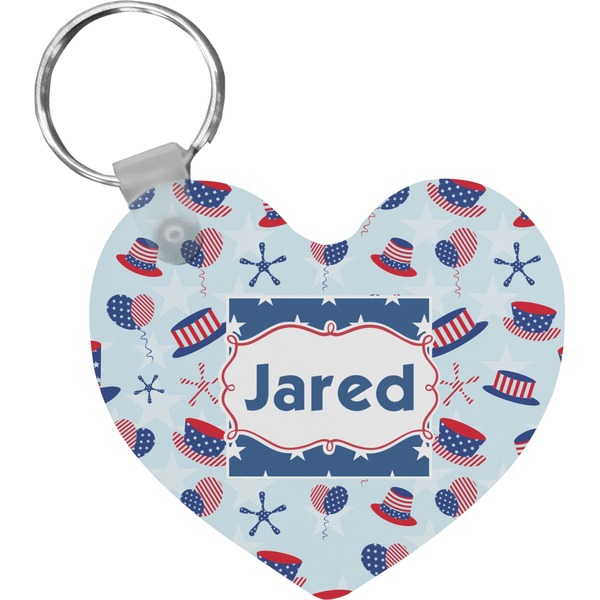Custom Patriotic Celebration Heart Plastic Keychain w/ Name or Text