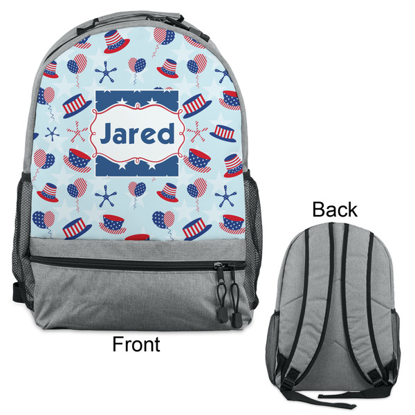 Patriotic Celebration Large Backpack - Gray - Front & Back View
