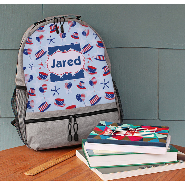 Patriotic Celebration Large Backpack - Gray - On Desk