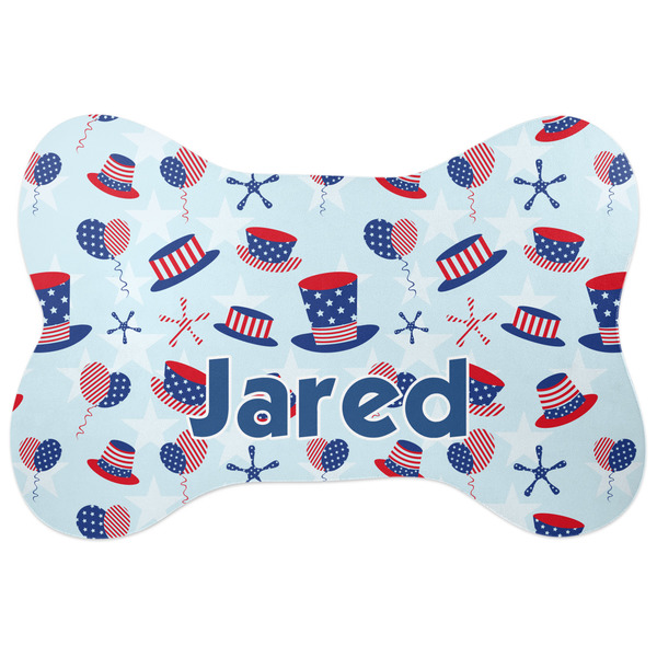 Custom Patriotic Celebration Bone Shaped Dog Food Mat (Large) (Personalized)