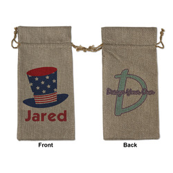 Patriotic Celebration Large Burlap Gift Bag - Front & Back (Personalized)