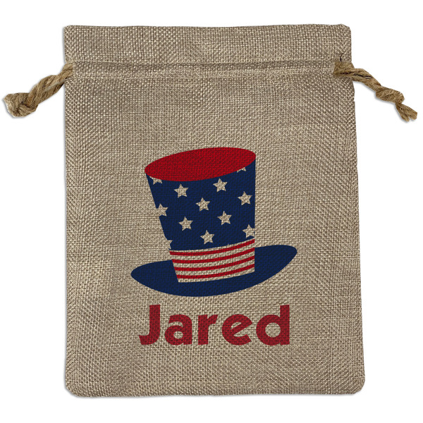 Custom Patriotic Celebration Medium Burlap Gift Bag - Front (Personalized)