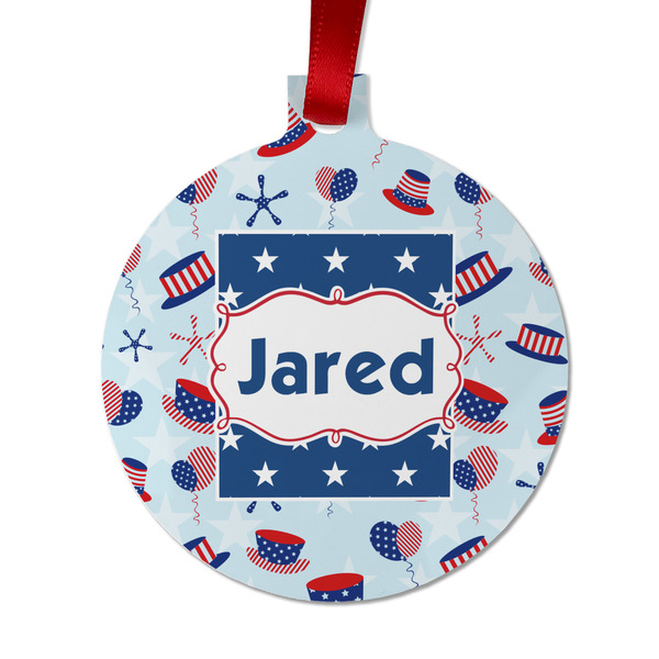Custom Patriotic Celebration Metal Ball Ornament - Double Sided w/ Name or Text