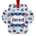 Patriotic Celebration Metal Paw Ornament - Double Sided w/ Name or Text