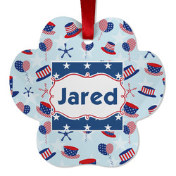 Patriotic Celebration Metal Paw Ornament - Double Sided w/ Name or Text