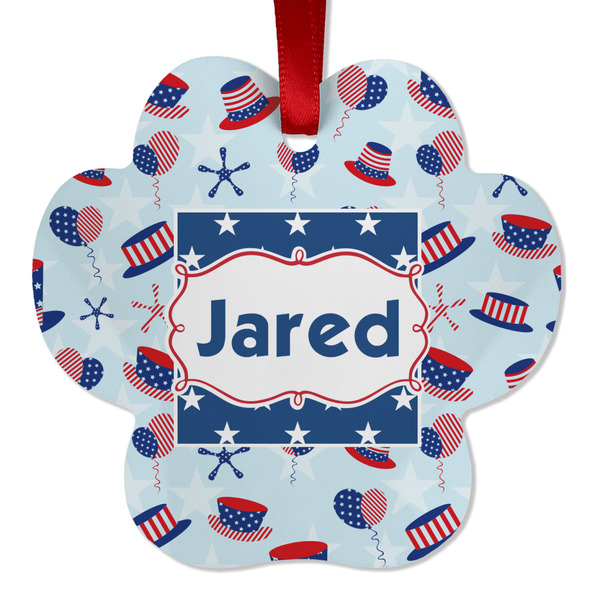 Custom Patriotic Celebration Metal Paw Ornament - Double Sided w/ Name or Text