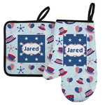 Patriotic Celebration Left Oven Mitt & Pot Holder Set w/ Name or Text