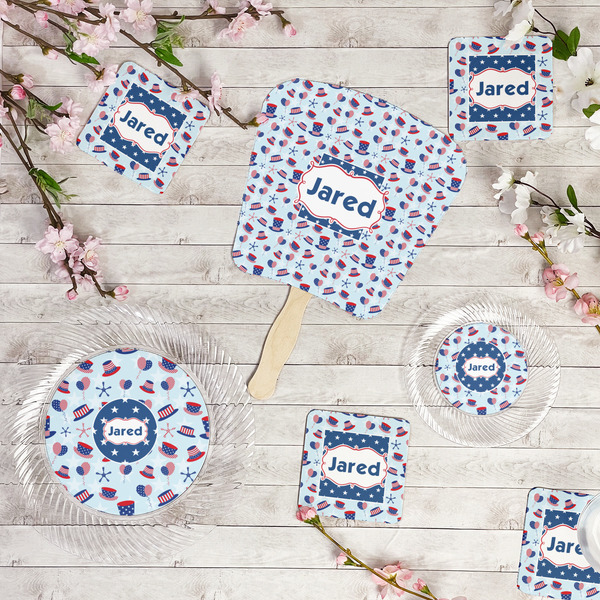 Patriotic Celebration Party Supplies Combination Image - All items - Plates, Coasters, Fans