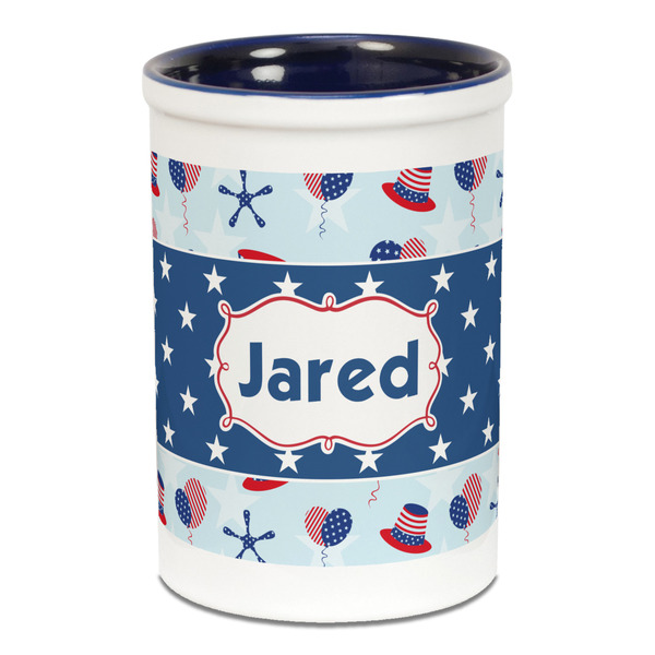 Custom Patriotic Celebration Ceramic Pencil Holders - Blue