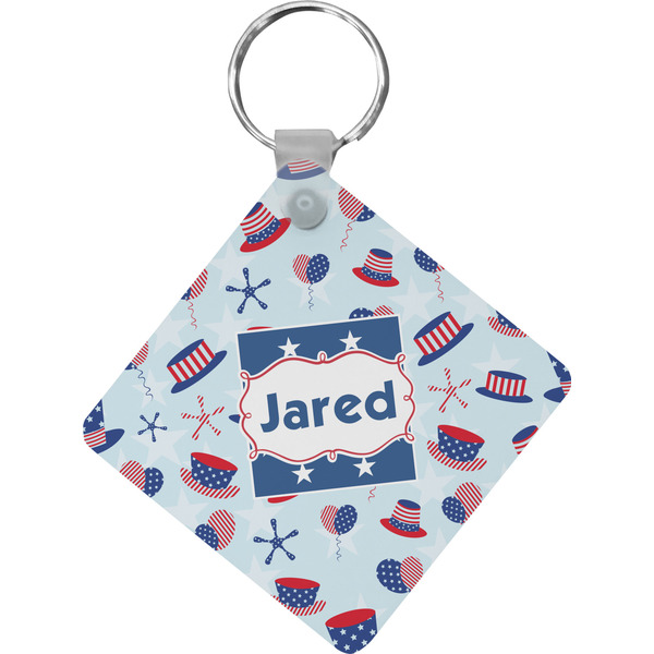Custom Patriotic Celebration Diamond Plastic Keychain w/ Name or Text