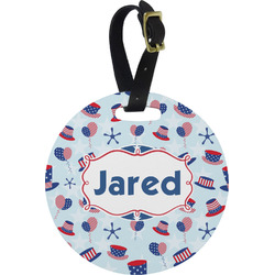 Patriotic Celebration Plastic Luggage Tag - Round (Personalized)