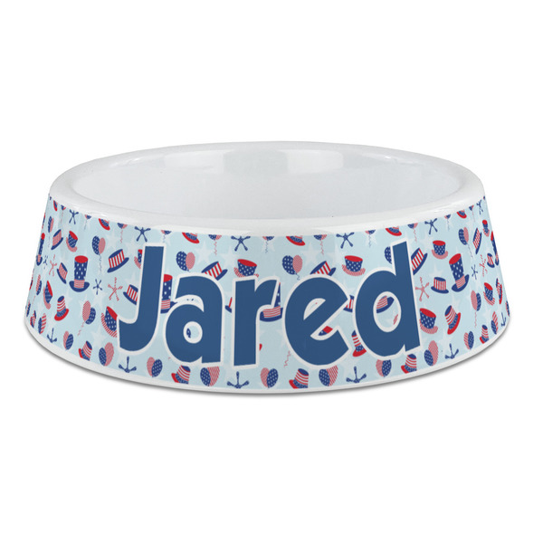 Custom Patriotic Celebration Plastic Dog Bowl - Large (Personalized)