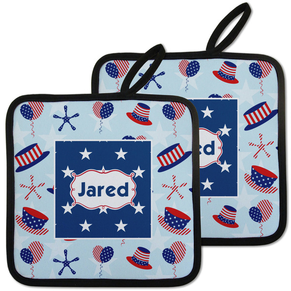 Custom Patriotic Celebration Pot Holders - Set of 2 w/ Name or Text