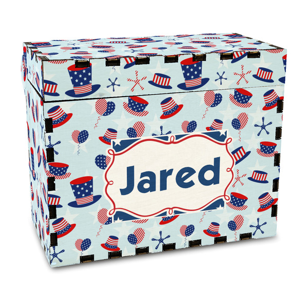 Custom Patriotic Celebration Wood Recipe Box - Full Color Print (Personalized)