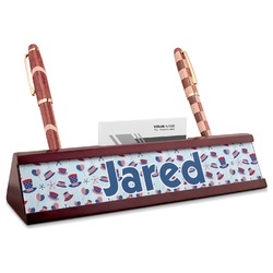 Patriotic Celebration Red Mahogany Nameplate with Business Card Holder (Personalized)