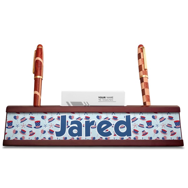 Patriotic Celebration Red Mahogany Nameplates with Business Card Holder - Straight