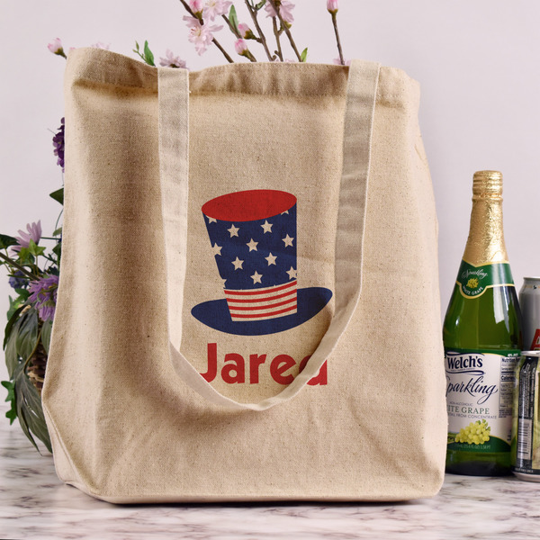 Patriotic Celebration Reusable Cotton Grocery Bag - In Context