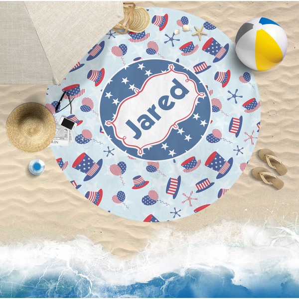 Patriotic Celebration Round Beach Towel Lifestyle