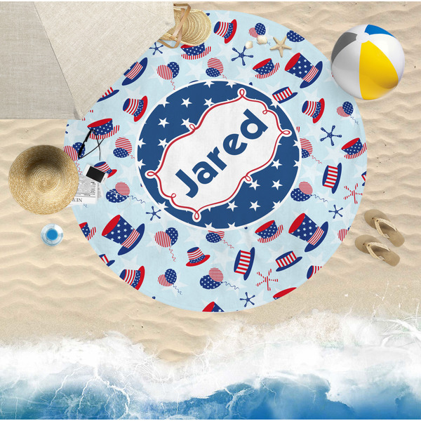 Patriotic Celebration Round Beach Towel Lifestyle