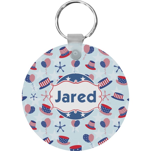 Custom Patriotic Celebration Round Plastic Keychain (Personalized)