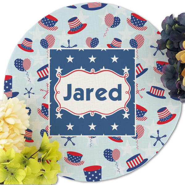 Patriotic Celebration Round Linen Placemats - Front (w flowers)