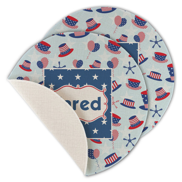 Custom Patriotic Celebration Round Linen Placemat - Single Sided - Set of 4 (Personalized)