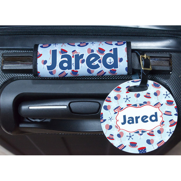 Patriotic Celebration Round Luggage Tag & Handle Wrap - In Context