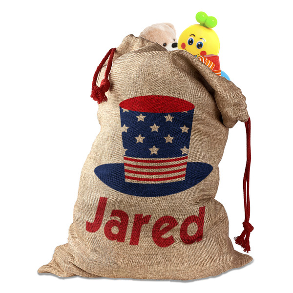 Patriotic Celebration Santa Bag - Front (stuffed w toys) PARENT