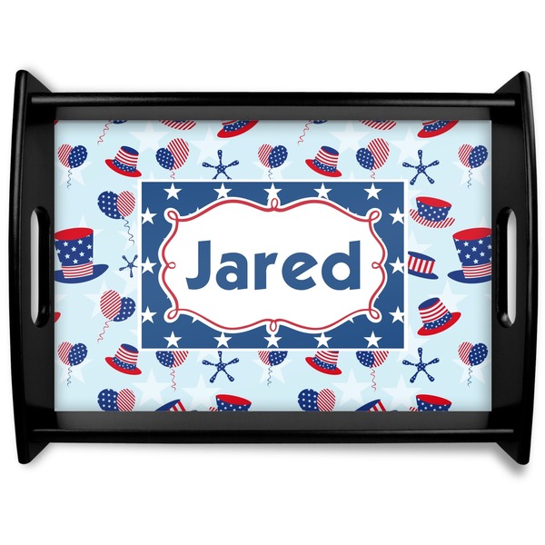 Custom Patriotic Celebration Black Wooden Tray - Large (Personalized)